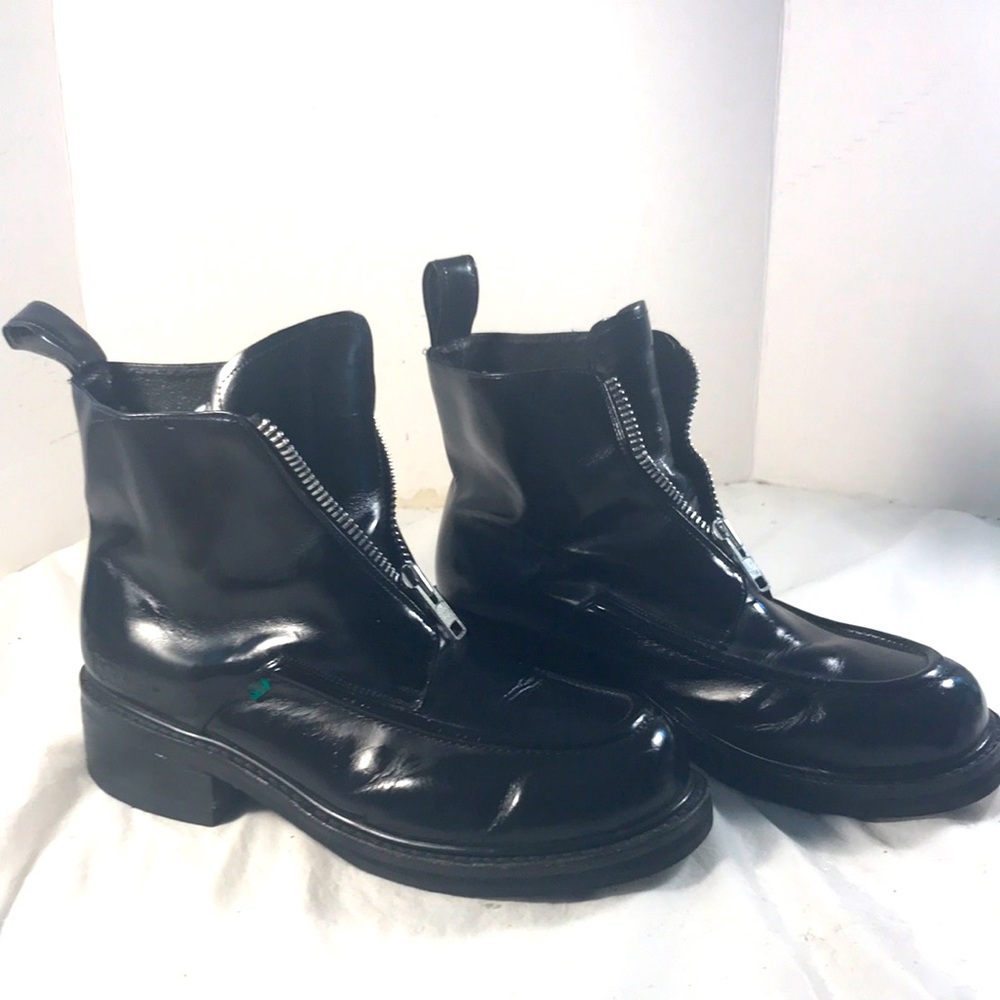 Kickers Vintage 1970’s Black Leather Mens Pull On  Block Heel Zipper Ankle Boots